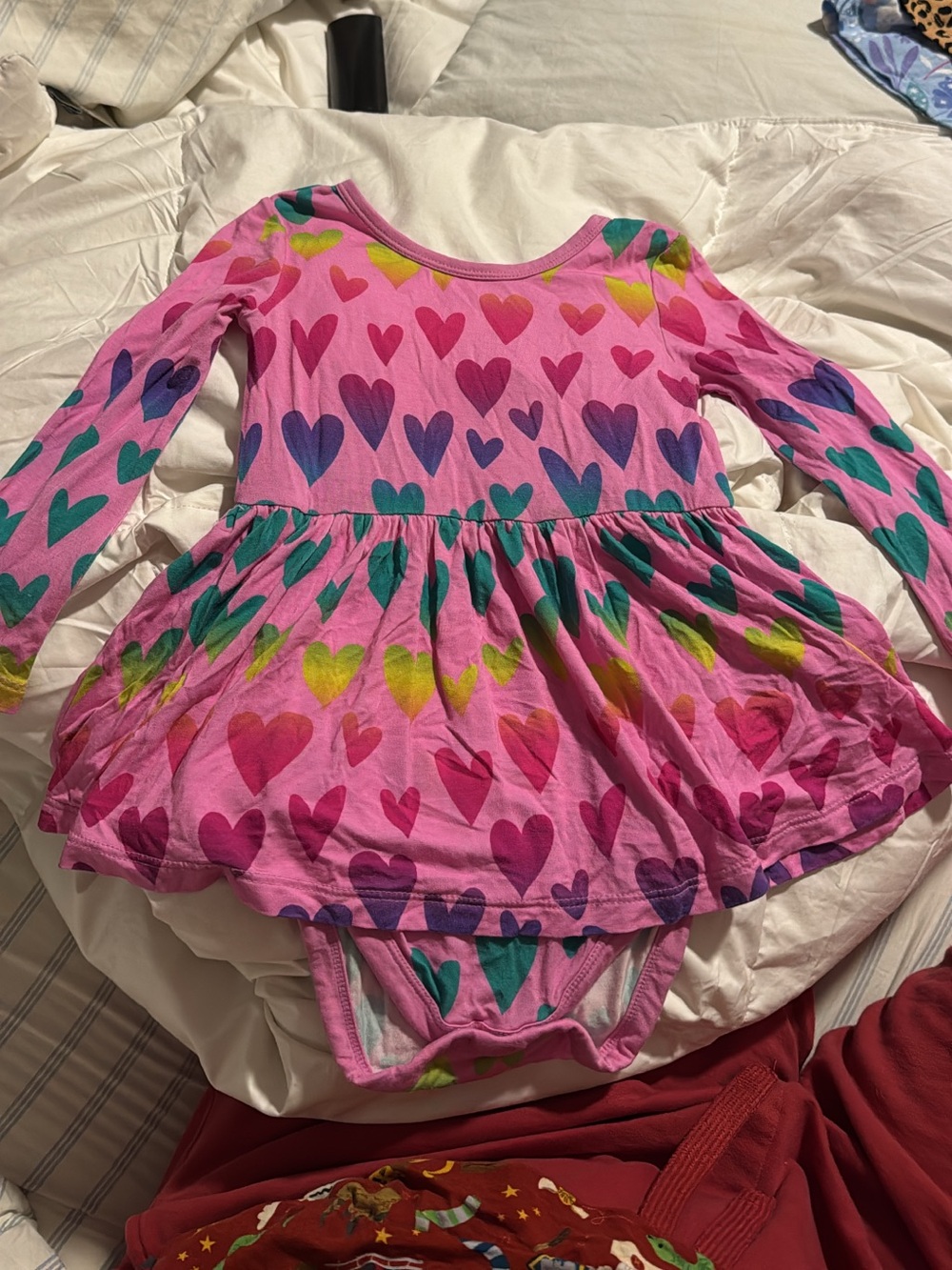 LITTLE SLEEPIES Pink Heart Print Long Sleeve Dress Bodysuit 18/24